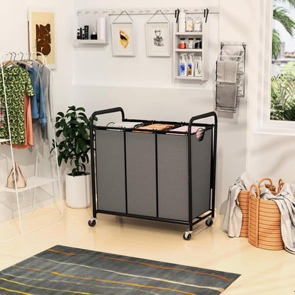 180L (47.55 Gal) Laundry Sorter 3 Section, Rolling Laundry Basket with Lockable Wheels and Lid, Laundry Hamper with 3 Separated Removable Bags Dirty Clothes Hamper for Laundry Room Organizer, Black