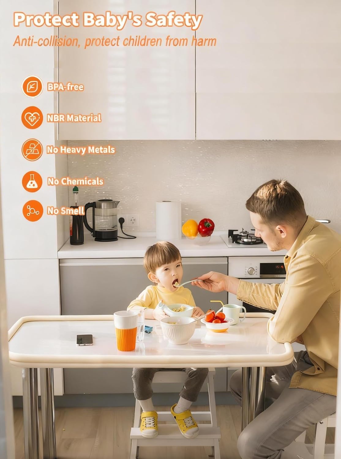 Baby Proofing Edge Protector, 6.6FT, 0.67" Extra Thick, Pre-Taped | L-Shape Air Buffering Soft NBR Rubber Foam Guard, Furniture Corner & Edge Safety Bumpers with 6 Corner Covers, White