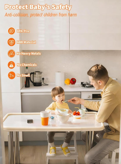 Baby Proofing Edge Protector, 6.6FT, 0.67" Extra Thick, Pre-Taped | L-Shape Air Buffering Soft NBR Rubber Foam Guard, Furniture Corner & Edge Safety Bumpers with 6 Corner Covers, White