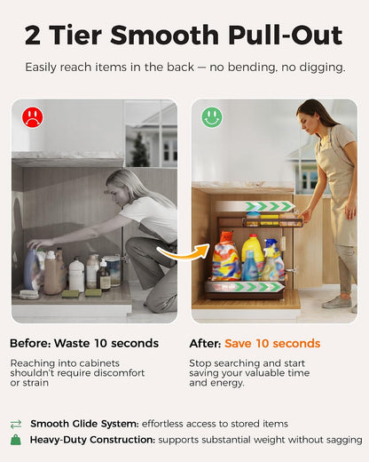 Sevenblue 3 Pack Under Sink Organizer, Height Adjustable 2 Tier Pull-Out Metal Under Kitchen Sink Organizer, Multi-Purpose Storage Shelves for Kitchen Bathroom Cabinet, White