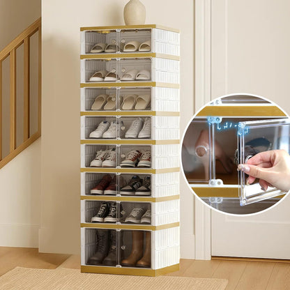 SYNCVIBE Shoe Rack Organizer for Closet Entryway Foldable Sneaker Storage Shoe, Collapsible Shoe Cabinet, Stackable Shoe Storage Cabinet with Lids for Living Room (6 Tiers 24 Pairs)