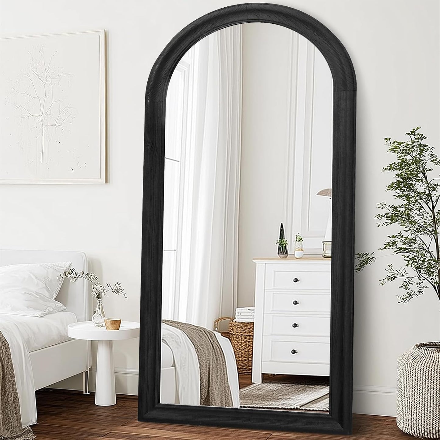 Solid Wood Full Length Mirror - 65"x22" Arched Floor Mirror, Free Standing & Wall Mounted - Elegant Design for Bedroom, Dressing Room, Hallway, Brown