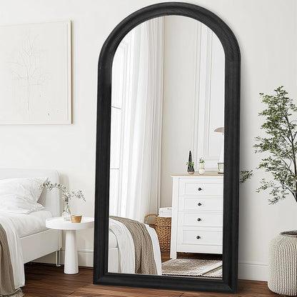 Solid Wood Full Length Mirror - 65"x22" Arched Floor Mirror, Free Standing & Wall Mounted - Elegant Design for Bedroom, Dressing Room, Hallway, Brown