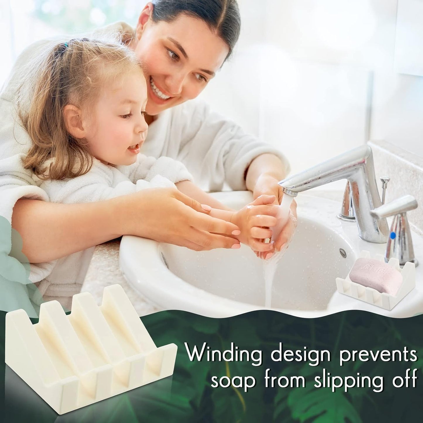 Cunhill 2 Pieces Silicone Soap Dish Self Draining Soap Dish Shower Waterfall Bar Soap Holder Tray with Drain Soap Saver for Kitchen Bathroom Accessories (Black)