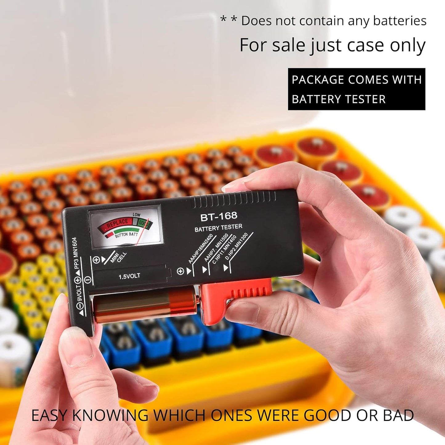 Battery Organizer Storage Case with Tester for 269 Batteries, Double Sides | Plastic, For AA AAA 4A C D Cell 9V 3V LR44 CR2 CR123 CR1632 18650 Button, Wall/Drawer, For Families/DIY/Home/Garage, Grey
