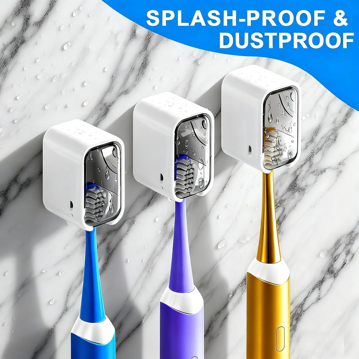 Toothbrush Holders for Bathroom - 3 Pack, Single Slot Space-Saving Design 2.0, Wall Mounted with Cover for Shower, Single Tooth Brush Holder Dispenser Storage Organizer for Family & Travel