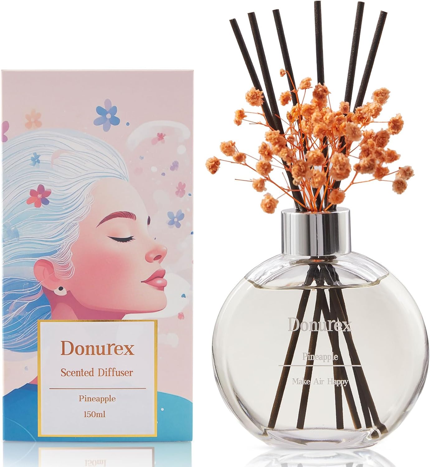 Flower Reed Diffuser Set 5.07oz Satin Rose Scent Diffuser with Sticks Home Fragrance Reed Diffuser for Bathroom Shelf Decor