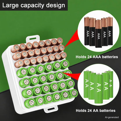 ALCYON Battery Organizer Storage Case, Battery Vault Box Container for 48pcs AA Batteries, Plastic Clear Protective Battery Holder for Travelling/Home/Office (Black, Large)