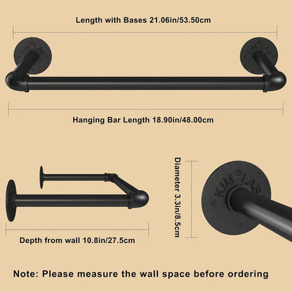 Wall Mounted Clothes Rack 38.4in, Industrial Pipe Wall Mount Clothing Rack, Heavy Duty Iron Garment Racks, Space Saver Multi-purpose Hanging Rod for Laundry Room, Closet Storage, 1 Pack