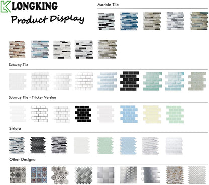 LONGKING Marble Peel and Stick Backsplash for Kitchen, 3D Adhesive Tile Backsplash for Kitchen, Bathroom, Wall Tile, 10 Sheets, 12" x 12"