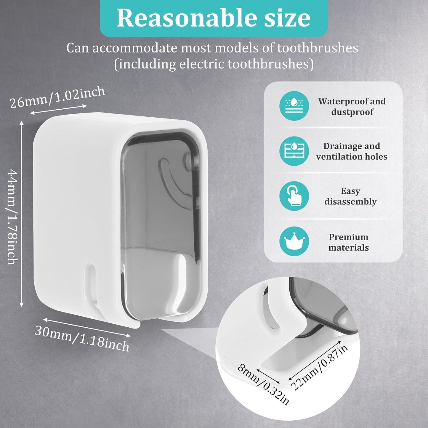 4PCS Toothbrush Holders for Bathroom, Single Slot Teeth Brush Storage Organizer with Cover & Drainage Hole for Shower Travel Family Use, Dust- & Waterproof Wall Mounted Detachable Dispenser