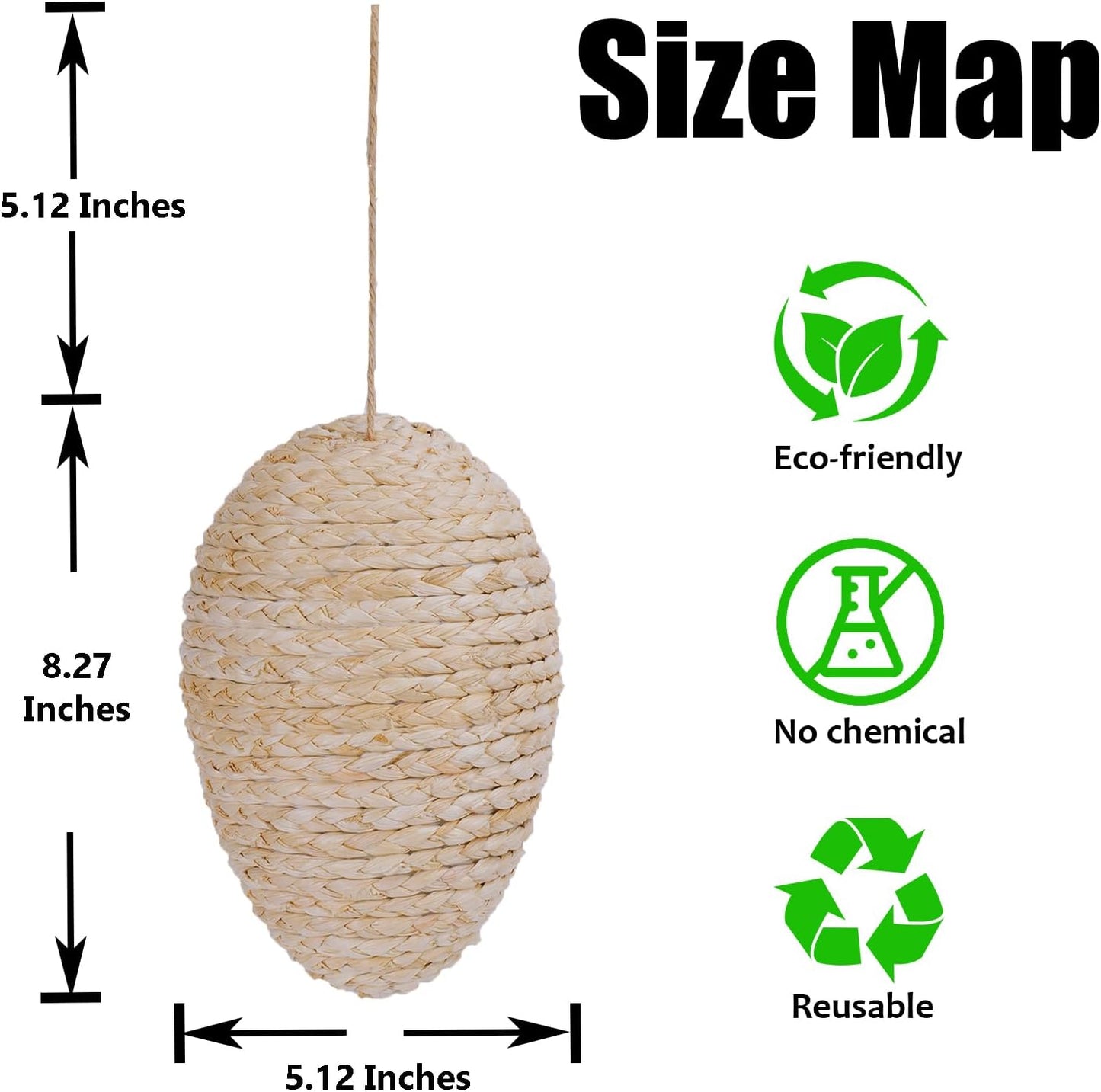 Brownlily Woven Corn Husk Wasp Nest - Sturdy Foam Core Holds Shape, Waterproof Hanging Hornet Deterrent for Patio, Garden, Porch - Rope Woven