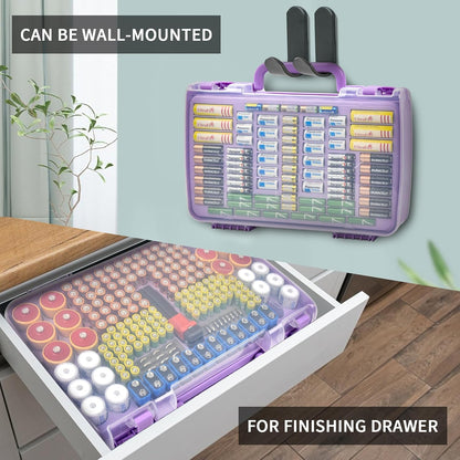 Battery Organizer Storage Case with Tester for 269 Batteries, Double Sides | Plastic, For AA AAA 4A C D Cell 9V 3V LR44 CR2 CR123 CR1632 18650 Button, Wall/Drawer, For Families/DIY/Home/Garage, Grey