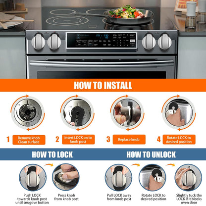 Child Proof Stove Knob Locks - Silicone Push-Turn Knobs Safety Covers for Gas & Electric Stoves - 5 Pack
