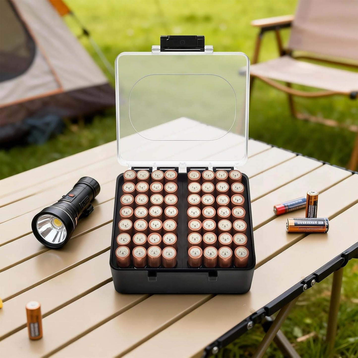 FULLCASE Plastic Battery Organizer with Tester, Battery Storage Case for AA AAA C D 9V Batteries, Portable Battery Holder Box for Home, Travel & Emergency Kits(Case Only) Black