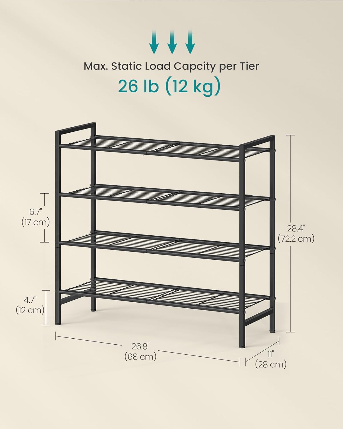 SONGMICS Metal Shoe Rack, Free Standing Shoe Organizer for Entryway Closet Garage Small Spaces, Heavy-Duty Slim Steel Storage Shelf, 8-Tier, Fits 16-24 Pairs, Bronze ULMR028A01