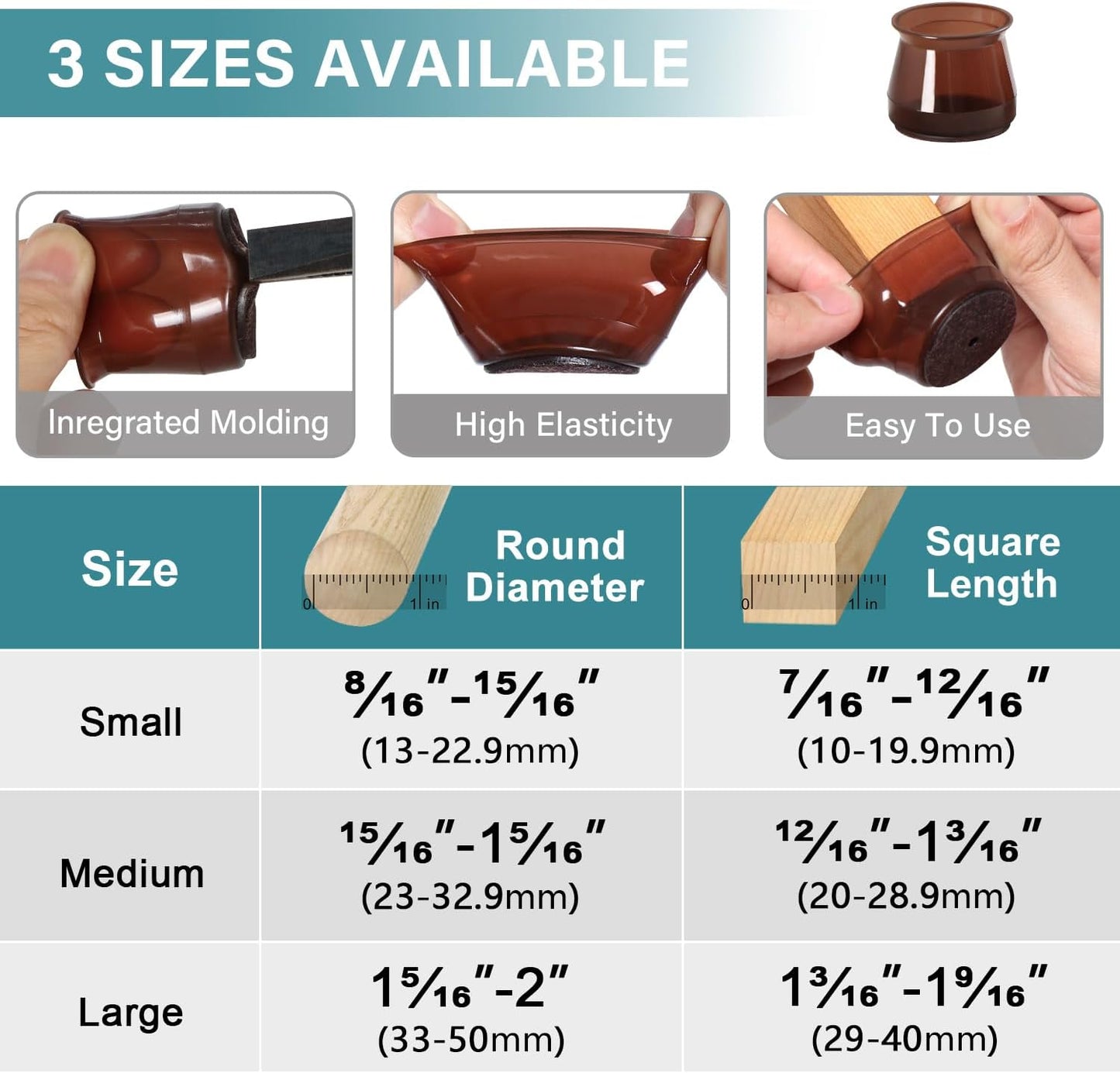 Ansible 24 Pcs Chair Leg Floor Protectors Square, Silicone Felt Furniture Leg Pads Caps Covers for Hardwood Floors (Fit:1-1/16" to 1-5/8")