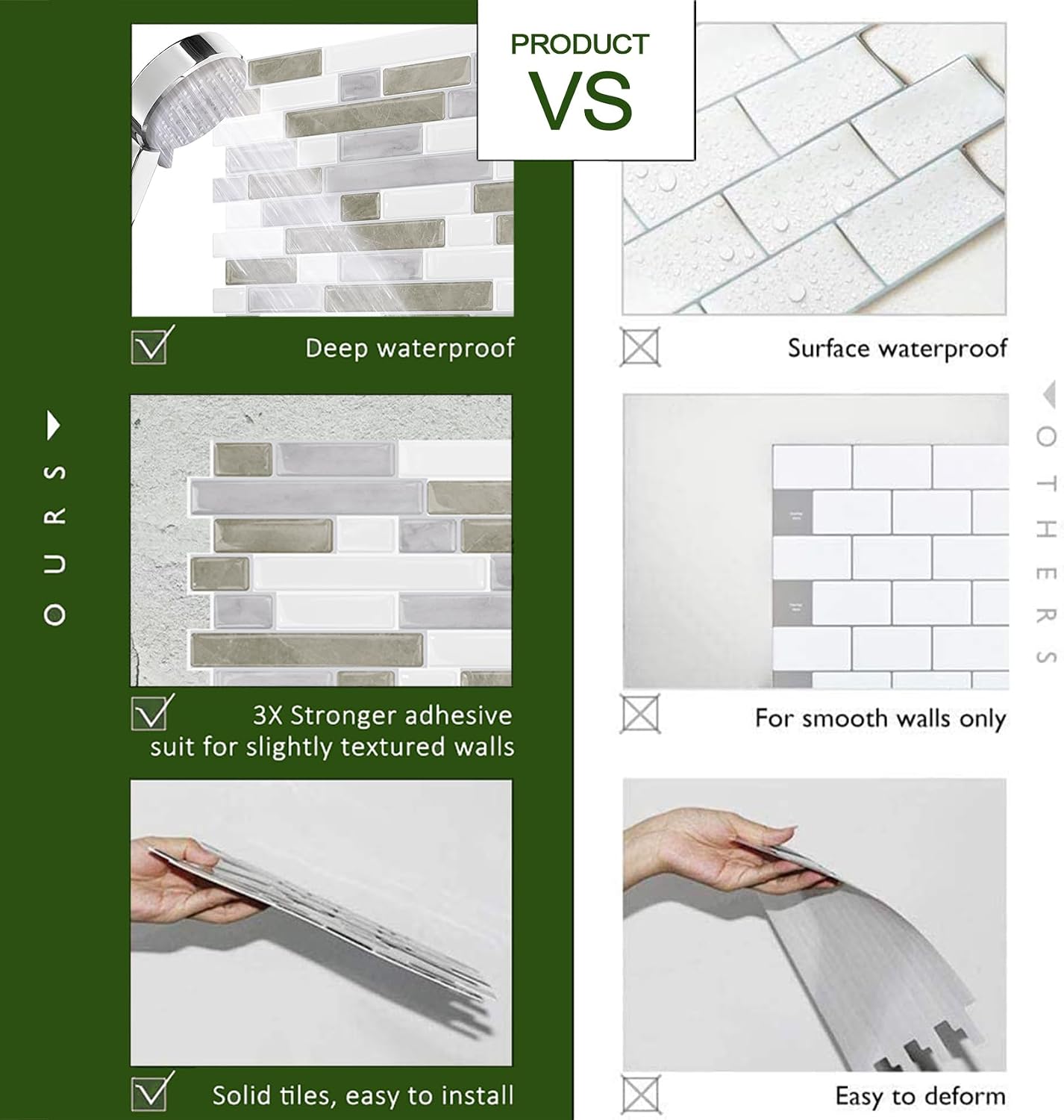 STICKGOO Thicker Design Peel and Stick, Self Adhesive Stick On Tile Backsplash for Kitchen and Bathroom, Beige & White, 12”×12”, 10 Sheets