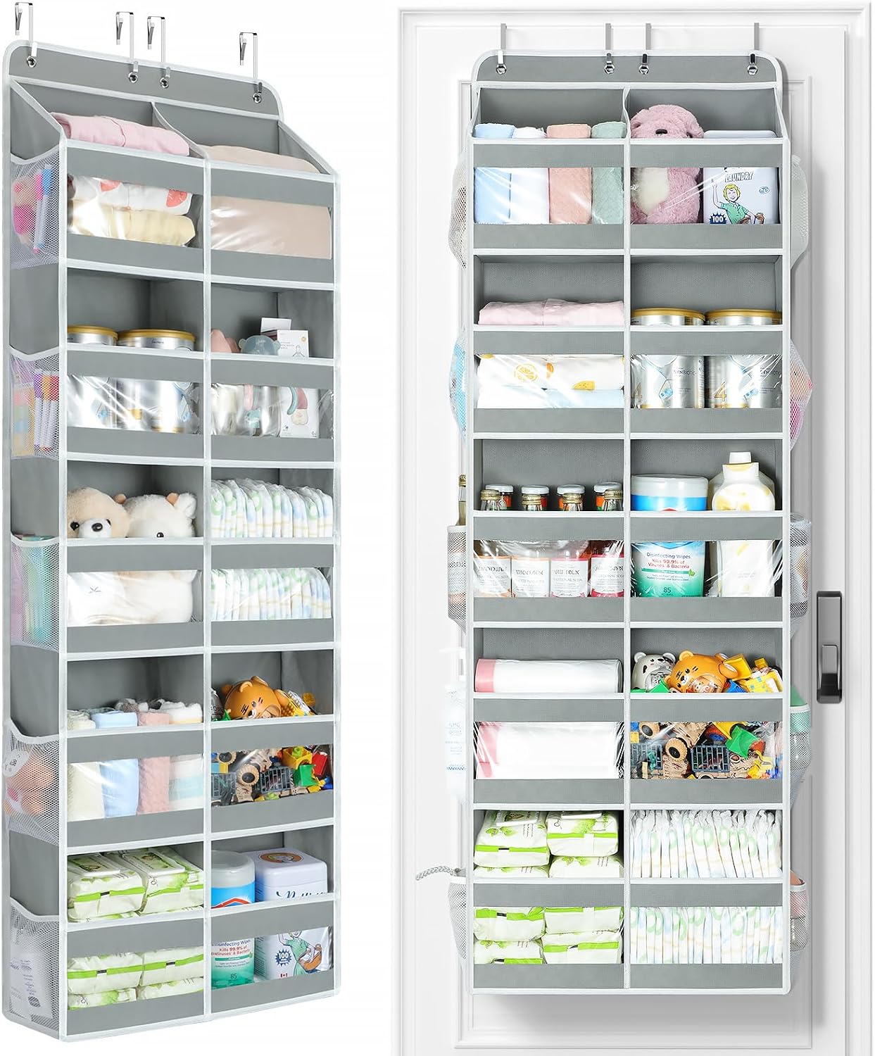 Yecaye 5-Tier Over The Door Organizer Dual-Column, 80lbs Load Over The Door Storage of 10 Compartments, Heavy Duty Door Organizer Hanging for Bedroom Closet Dorm Bathroom Pantry, Grey 1 Pack