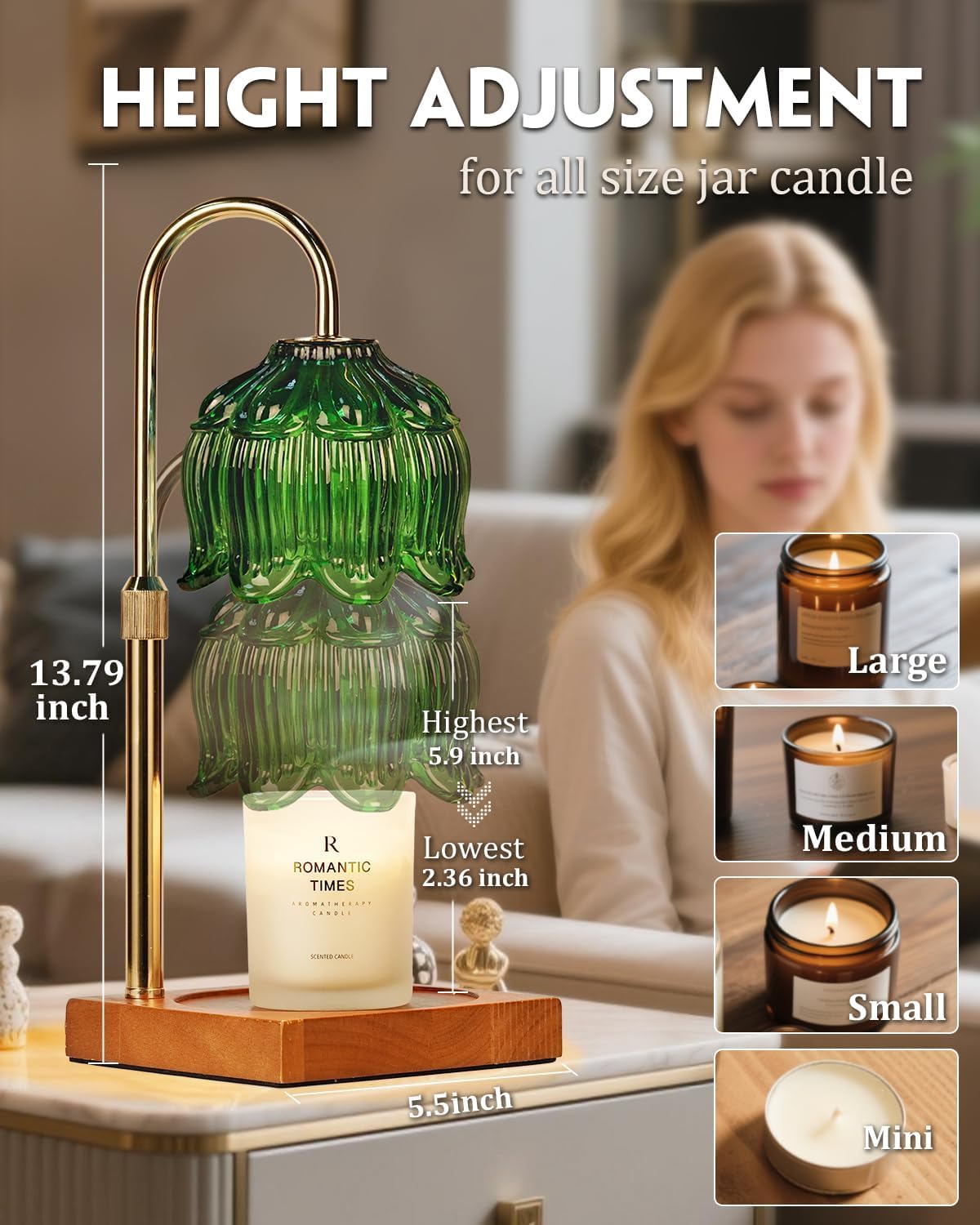 Funistree Flower Candle Warmer Lamp with Timer & Dimmer, Adjustable Height Candle Warmer, Christmas Birthday Gifts for Women Mom, House Warming New Home Decor, Wax Warmer with 2 Bulbs for Jar Candles