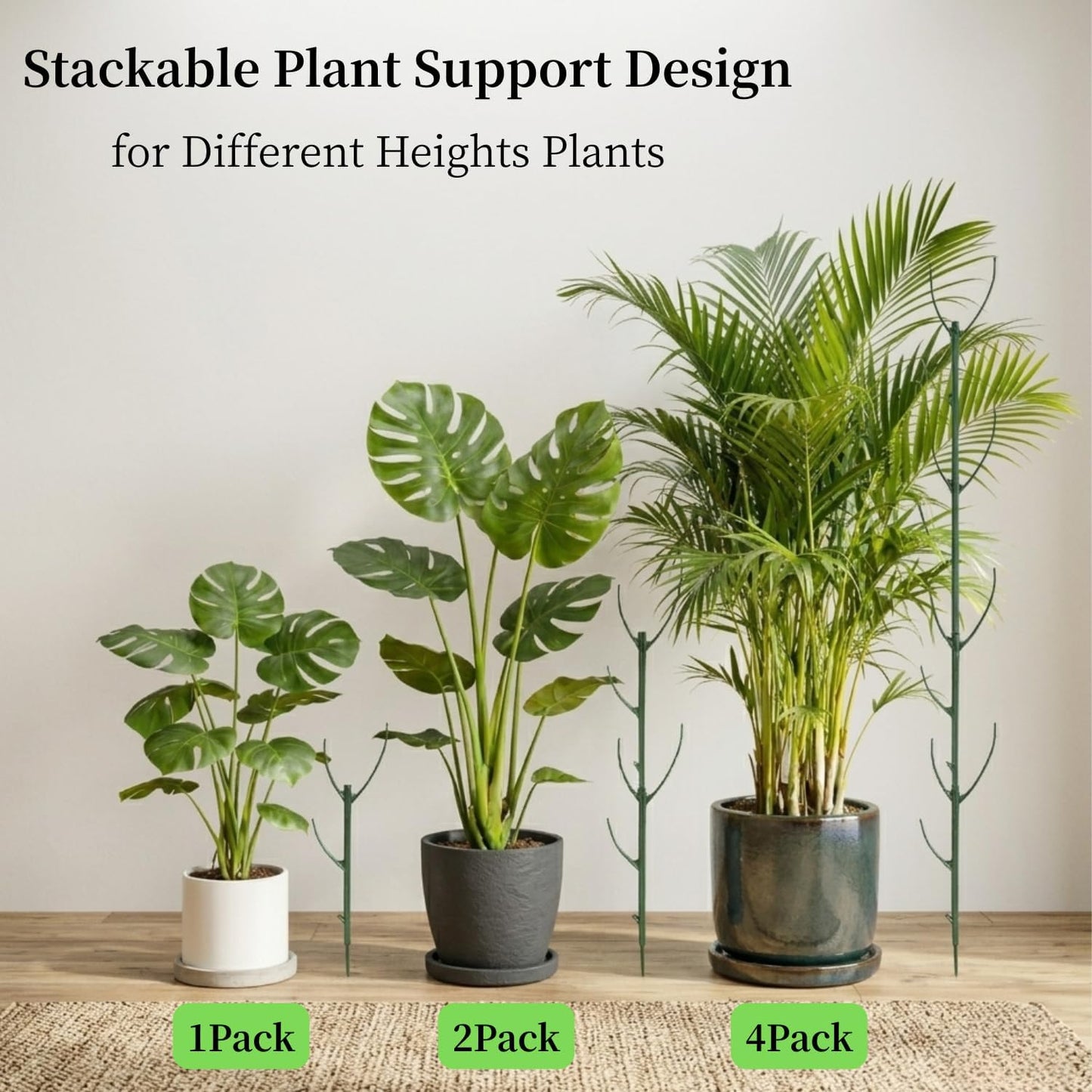 26Pcs Plant Support Combo, 5Pcs Stackable Monstera Plant Stakes Trellis+ 20Pcs Garden Clips + 1Pcs Ties, Moss Pole Alternative for Indoor Outdoor Climbing Vines Houseplants