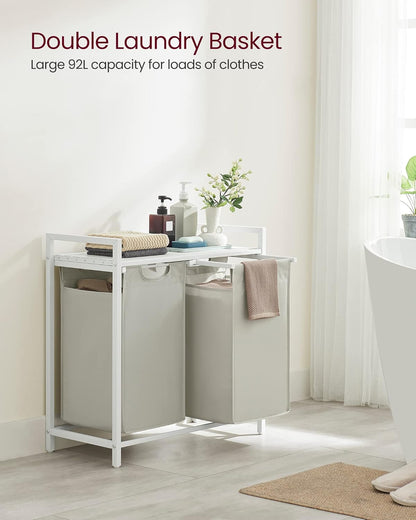 VASAGLE Laundry Hamper, Laundry Basket Sorter with 3 Pull-Out and Removable Bags, Shelf, Metal Frame, 3 x 10.6 Gallons (40 L), 36.4 x 13 x 28.4 Inches, Cappuccino Beige and Natural Beige UBLH301LH01