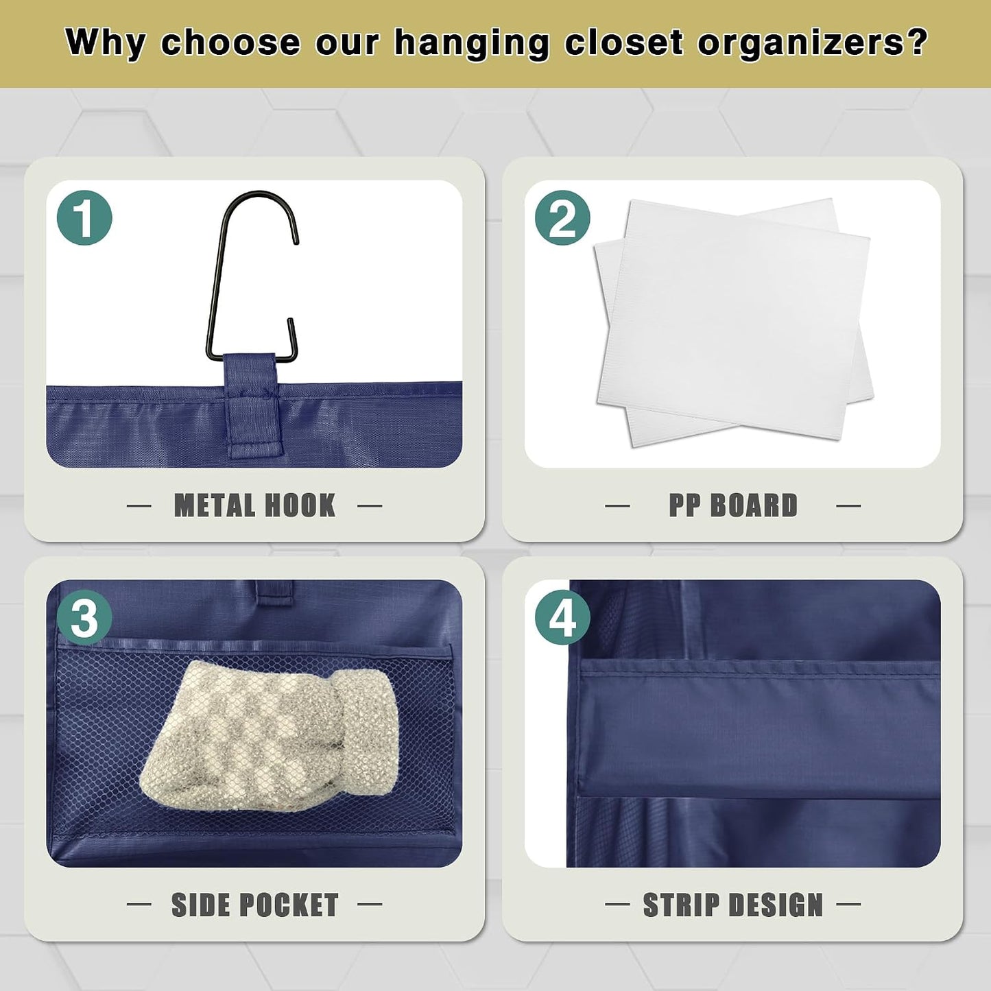 3-Shelf Hanging Closet Organizer, Washable Foldable Storage, Dark Gray | Front lip keeps items secure; side pockets add room; Oxford fabric handles towels, shirts, baby items, dorms, RVs or travel.