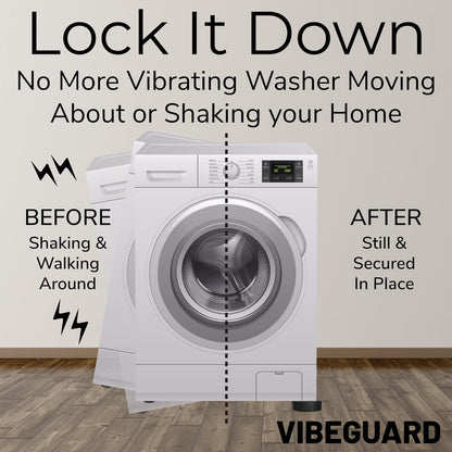 Anti Vibration Pads for Washing Machine featuring 3D TrianGrip & FREE Level Tool - Larger Opening Fits All Washer Feet - Stops Moving, Walking - Prevents Noise, Vibration Transfer - VIBEGUARD 4 Pack