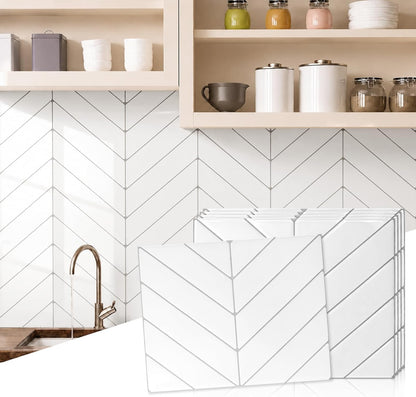Peel and Stick Backsplash Tile for Kitchen, 10 Sheets, 11.42''x9'' | White Gray 3D Self Adhesive Wall Tile Back Splash for Kitchen, Bathroom, Laundry Room
