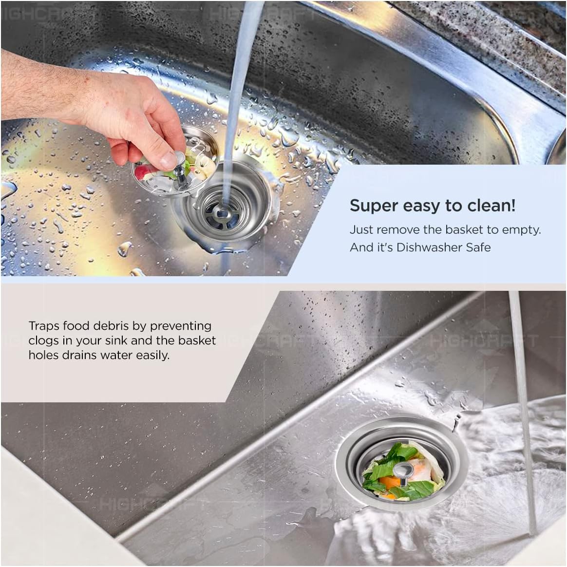 Highcraft 9753 Kitchen Sink (3-1/2 Inch) Stainless Steel Drain Assembly with Strainer Basket and Rubber Stopper Long Extended Shank (3-3/4 Inch)