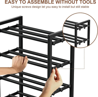 2 Tier Shoe Rack - Expandable Shoe Organizer for Closet, Adjustable Metal Shoe Shelf Storage, Stackable Long Shoe Stand Holder for Garage, Entryway, Door Entrance