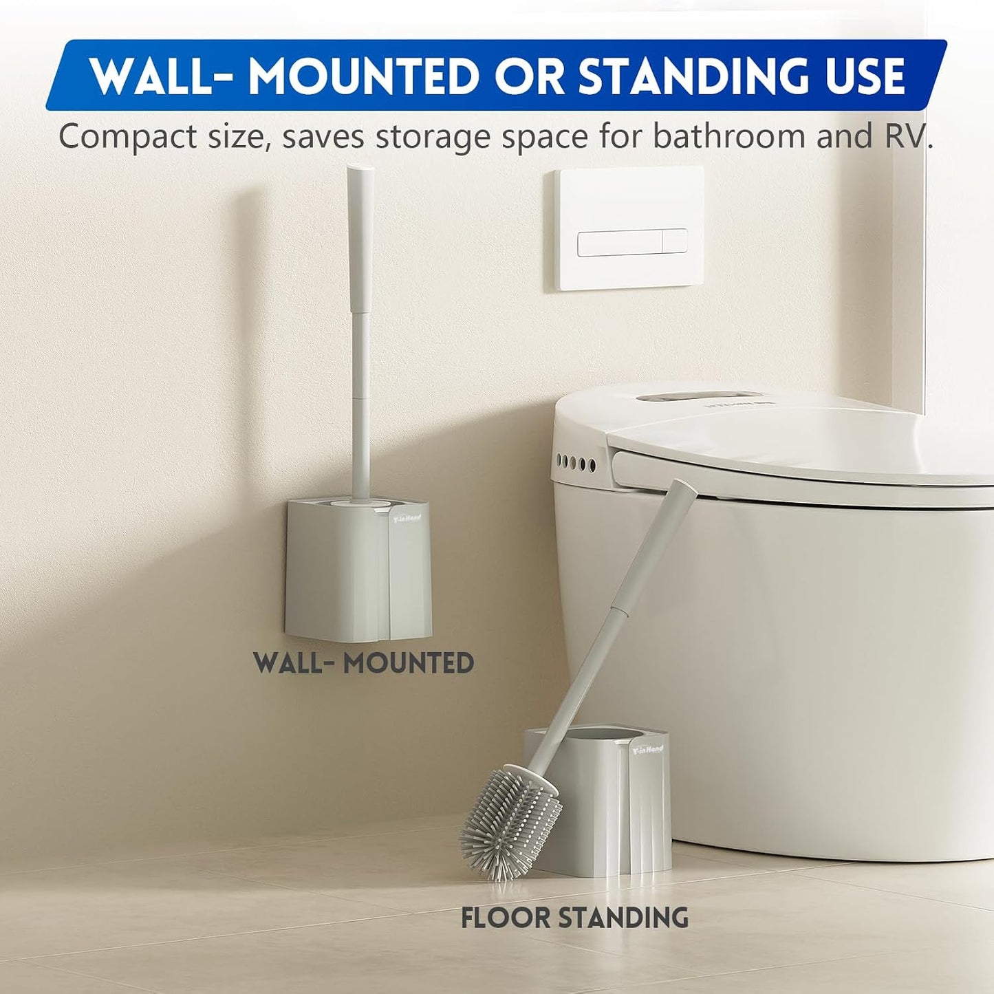 Toilet Brush and Holder Set, Silicone Toilet Bowl Brush, Bathroom Accessories, Durable Toilet Scrubber Bristles, Compact Size for RV, Wall Mountable, Drip-Proof, Deep Cleaning. (White)