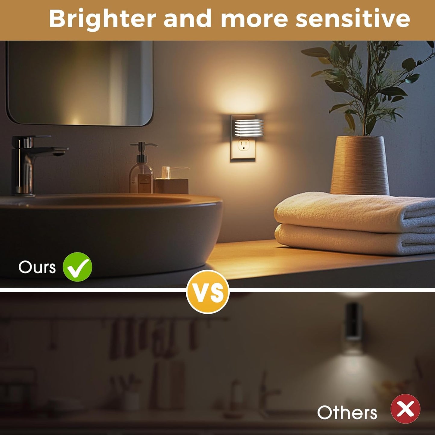 L LOHAS LED Motion Sensor Night Lights, [2 Pack] Dimmable Night Light Plug into Wall with Dusk-to-Dawn Sensor, Adjustable Brightness, 3000K Plug in Nightlight for Bedroom Bathroom Hallway (Black)