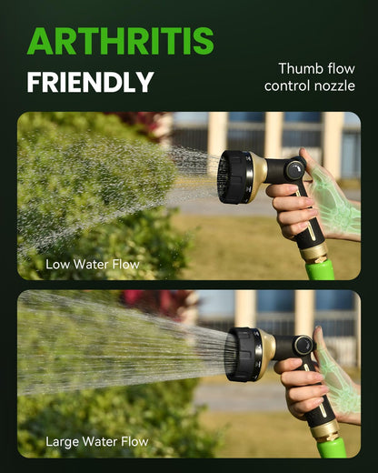 RAINPOINT Garden Hose Nozzle Heavy Duty - 100% Metal Thumb Control Spray Nozzles for Garden Hose High Pressure, 10 Patterns Water Hose Nozzle for Car Wash, Watering Lawn and Pets, Green