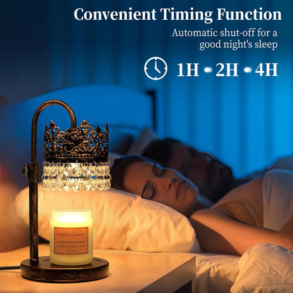 Candle Warmer Lamp with Timer Dimmer Adjustable Height with 2 Bulbs Crystal Candle Lamp Elegant Home Decor for Valentine's Day Gift Wax Melt Warmers for Women Birthday Gift (Black)