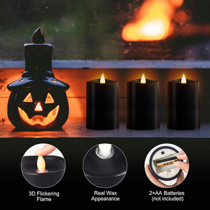 3x4 Flickering Flameless Candles Set of 3,Real Wax Pillar LED Candles,with Timer,4 inch Flameless Candles with Remote,for Party Wedding Holiday Home Decor,Ivory