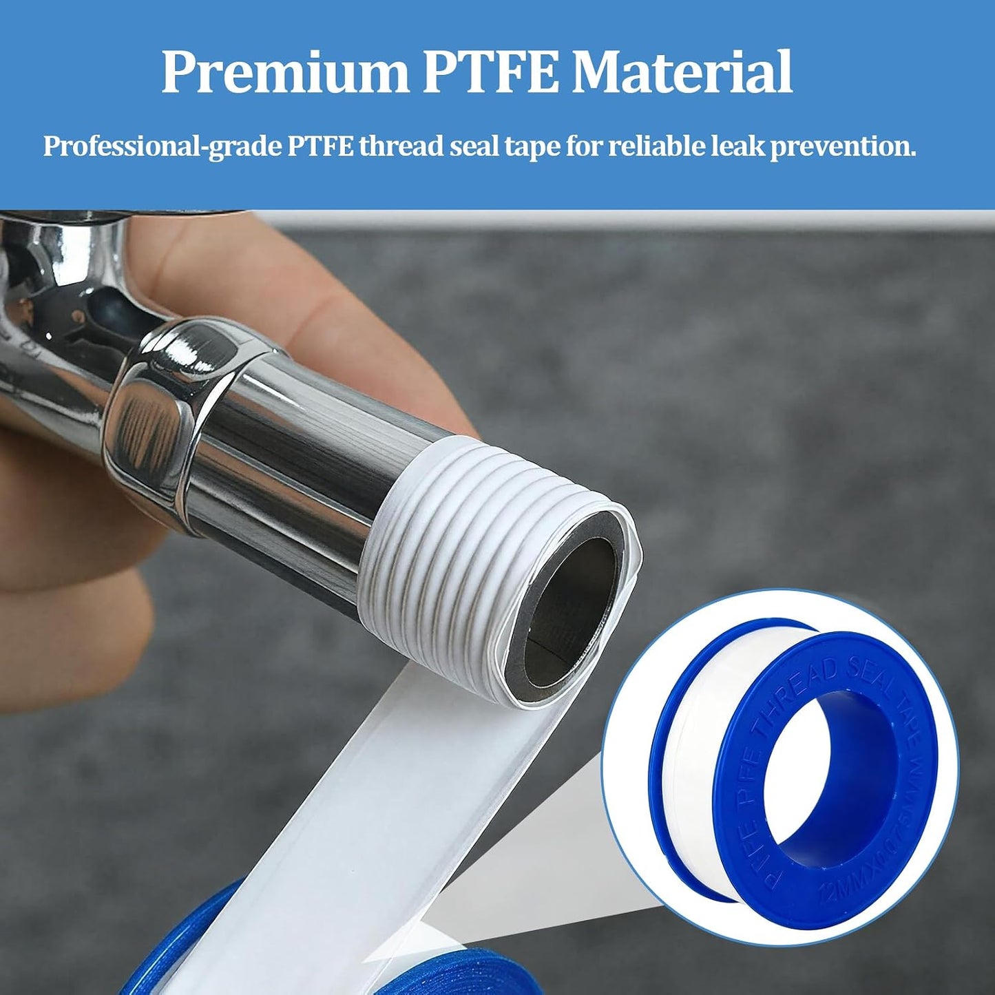 12 Pack PTFE Plumbers Tape Professional Thread Seal Tape for Pipe Sealing, Teflon Tape for Plumbing Leak Prevention, Suitable for Home, Office, and Industrial Use (1/2" x 393")