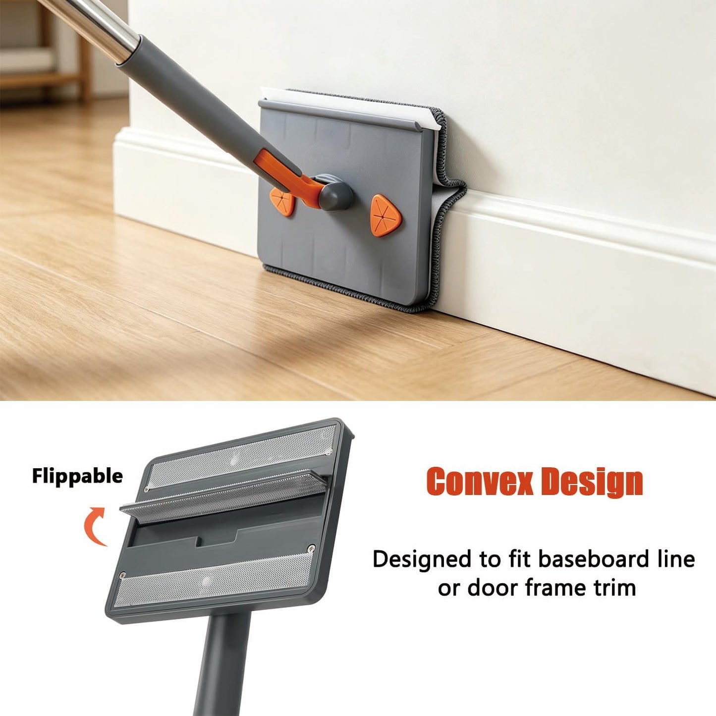 Wall Cleaner Mop with 98" Long Handle, Baseboard Cleaner Tool for Cleaning Ceilings, Windows, Corners, Vents, 2-in-1 Triangle & Rectangle Head with Squeegee, 10 Washable Pads