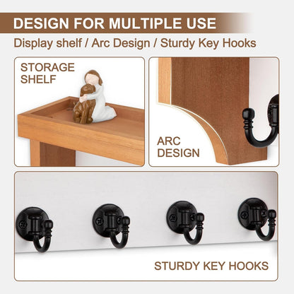 Key and Mail Holder Wall Mount, Key Holder with Shelf and Mail Organizer Wall Mount. Mail Holder with 5 Hooks for Coat, Dog Leash, Home Decor Rack, Entry Way Organizer (White)