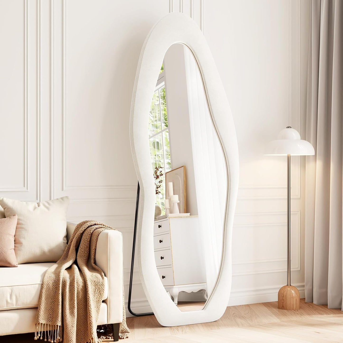 71"x32" Flannel Full Length Mirror, Arched Mirrors Full Length with Stand, Flannel Floor Mirror for Bedroom and Living Room, Full Body Mirror Hanging or Leaning, White
