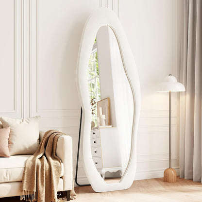 71"x32" Flannel Full Length Mirror, Arched Mirrors Full Length with Stand, Flannel Floor Mirror for Bedroom and Living Room, Full Body Mirror Hanging or Leaning, White