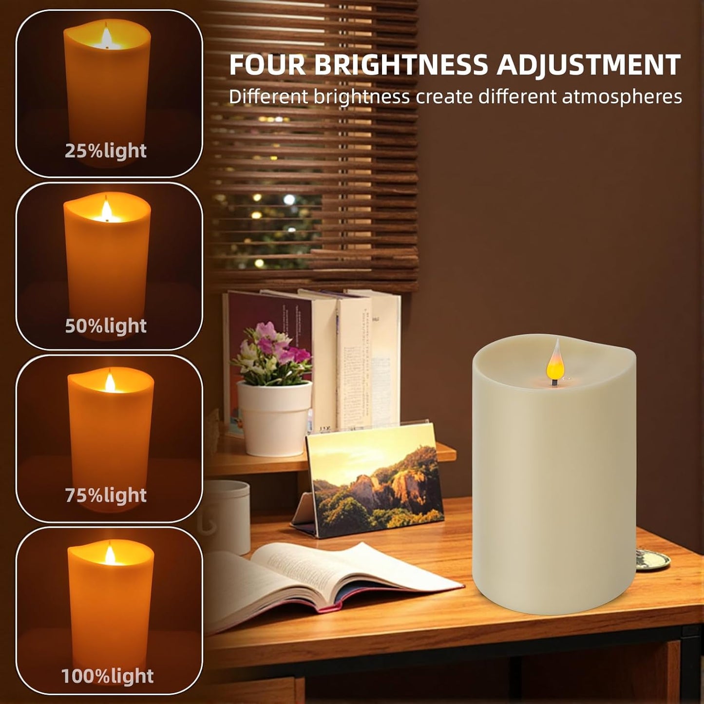Set of 2 Flameless LED Candles with 2 Remotes, 4x6 Inch Battery Powered Plastic Pillar Candles, Flickering Flame with Timer & Dimming, Ivory – Elegant, Safe Lighting for Home, Wedding, Holiday