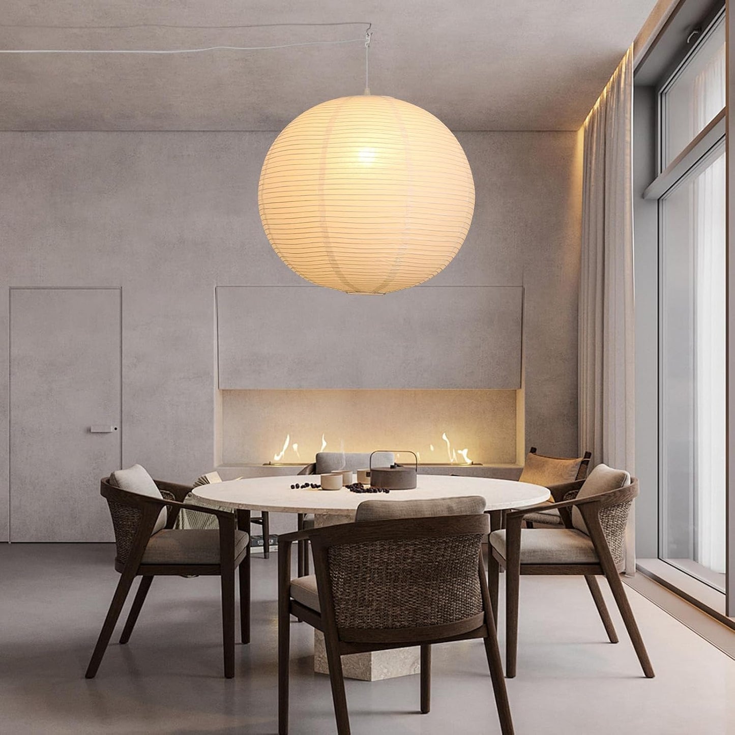 Paper Lantern Lamp Plug in Hanging Lamp 23.6in Off-White Rice Paper Pendant Light with 19.7FT Cord Large Globe Japanese Japandi Wabi Sabi Chandelier for Dining Living Room Bedroom 1 Pack