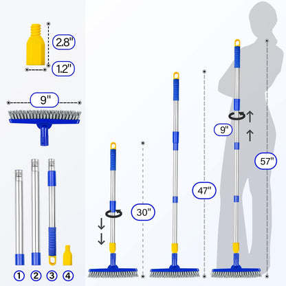 ITTAR Grout & Scrub Brush Combo, Floor Scrubber with Long Handle, Multi-Purpose Stiff Bristles Cleaning Brush Set for Tile, Grout, Deck, Kitchen, Shower Floor (2 Pcs)