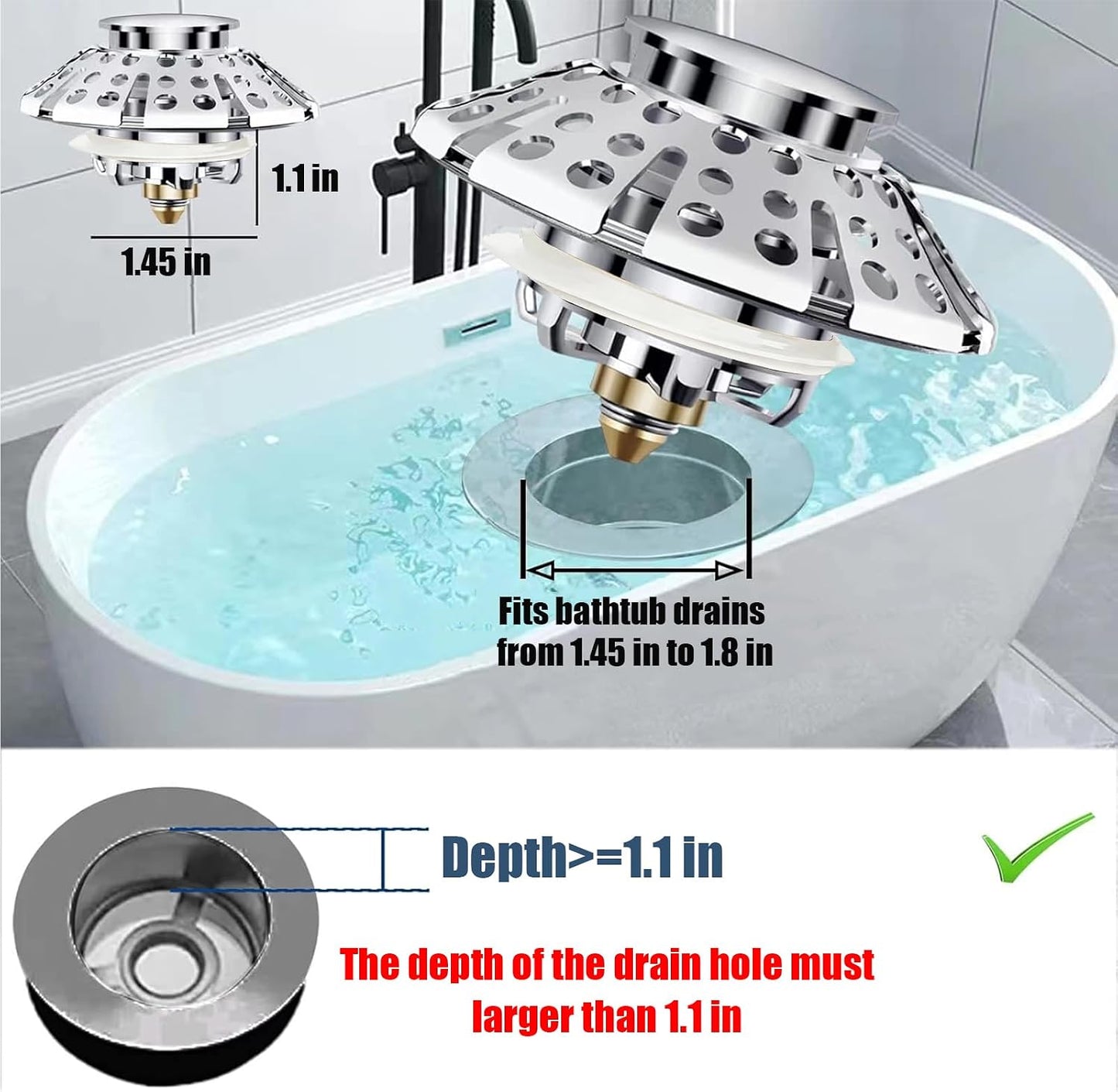 AzWzz Bathroom Sink Stopper,Sink Hair Catcher,Bathroom Sink Drain Strainer Pop Up Drain Cover Plug,Universal for 1.1 to 1.65in Sink Drain Hole