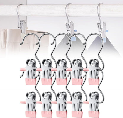 Space-Saving Clothespin Hat Pants Storage Hanging Travel Hook, Stainless Steel Boot Hangers Clips Boot Hangers for Closet, Laundry Hooks Hanging Clips Clothes Pins Socks Towel Clips (Black, 10Pcs)