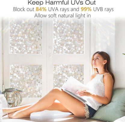 rabbitgoo Window Privacy Film, Frosted Glass Window Clings, Static Cling UV Heat Blocking Door Stickers for Home Bathroom, Removable Indoor Decal Coverings Day and Night, Pure, 17.5 x 78.7 Inches
