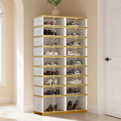 SYNCVIBE Shoe Rack Organizer for Closet Entryway Foldable Sneaker Storage Shoe, Collapsible Shoe Cabinet, Stackable Shoe Storage Cabinet with Lids for Living Room (6 Tiers 24 Pairs)