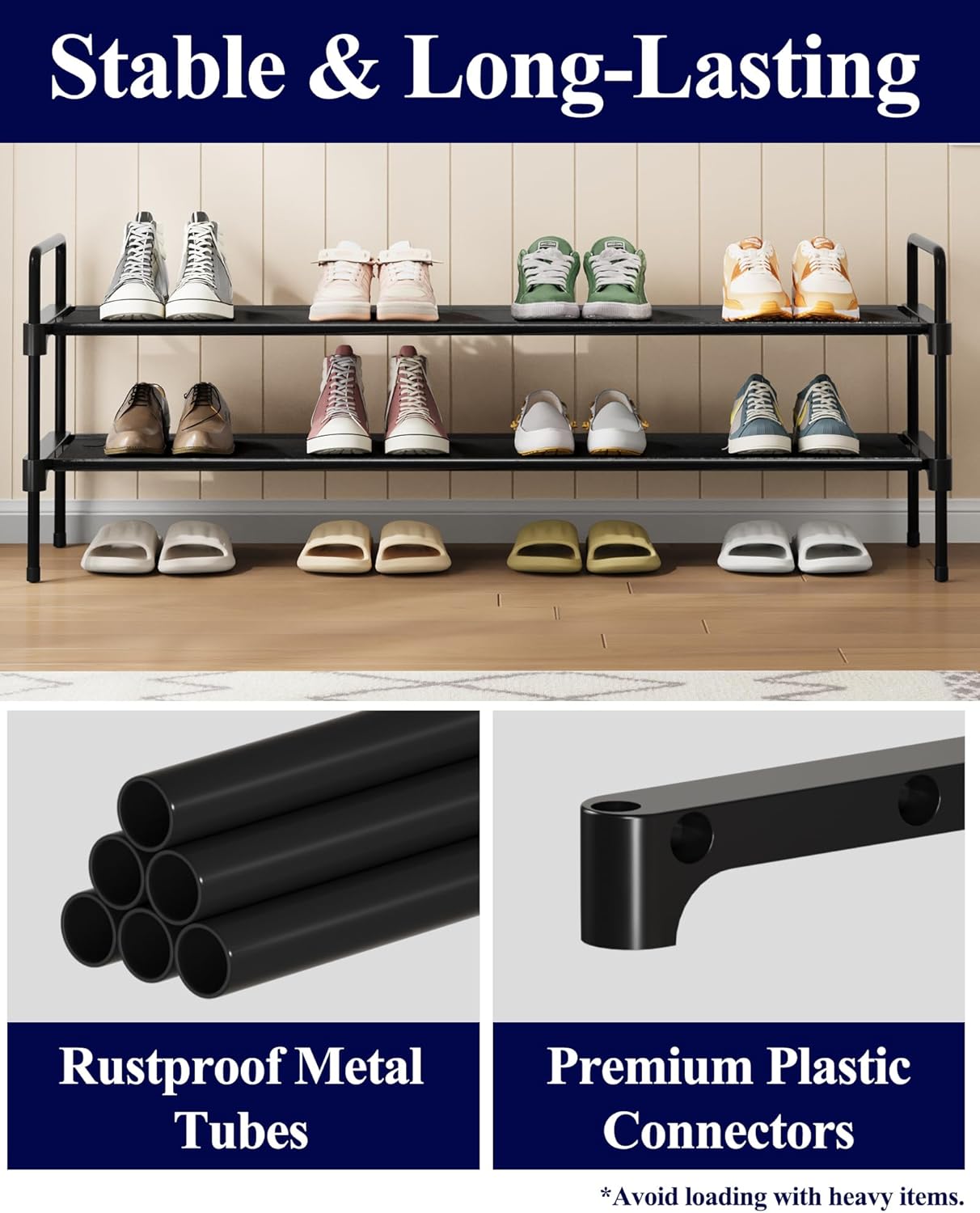 Kitsure Shoe Rack, 39" Wide Extra-Long Shoe Organizer, 3-Tier, Black | Closet, Front Door Entrance, Entryway, Stackable & Detachable Shelf, Closet Organizers and Storage
