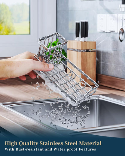 Consumest Sponge Holder for Kitchen Sink - Kitchen Sink Caddy Organizer with Removable Drip Tray for Countertop Dish Soap Dispenser Brush Storage Accessories 304 Stainless Steel - Black